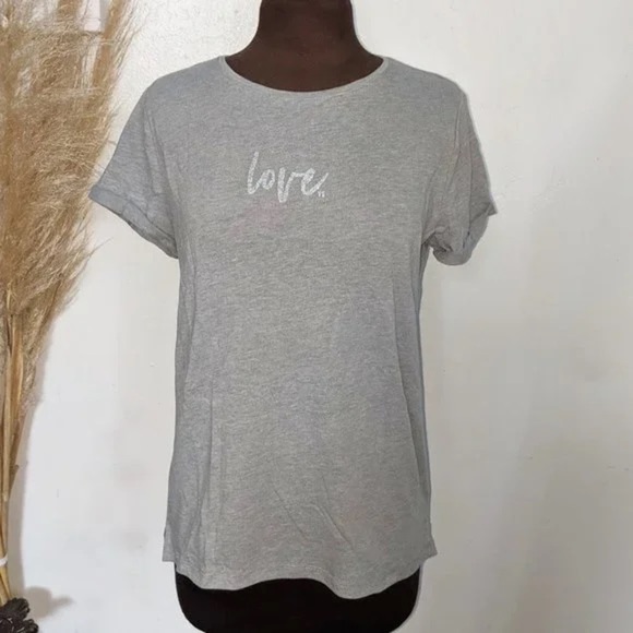 Victoria’s Secret “Love” Graphic Crew Neck T-Shirt With Short Cuffed Sleeves - Picture 1 of 9